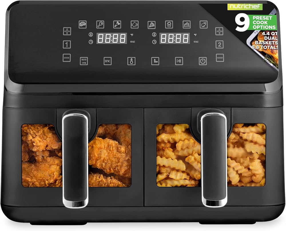 NutriChef NCAF5508AT 8.8-Qt double basket air fryer with viewing windows